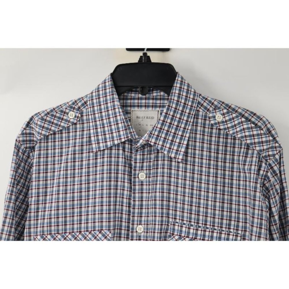 Billy reid shirt men's medium long sleeve button up plaid cotton flap pockets - Picture 3 of 13